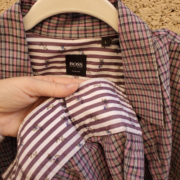 HUGO BOSS Men's Cotton Stretch Poplin Check Slim Fit Dress Shirt. - Picture 5 of 10